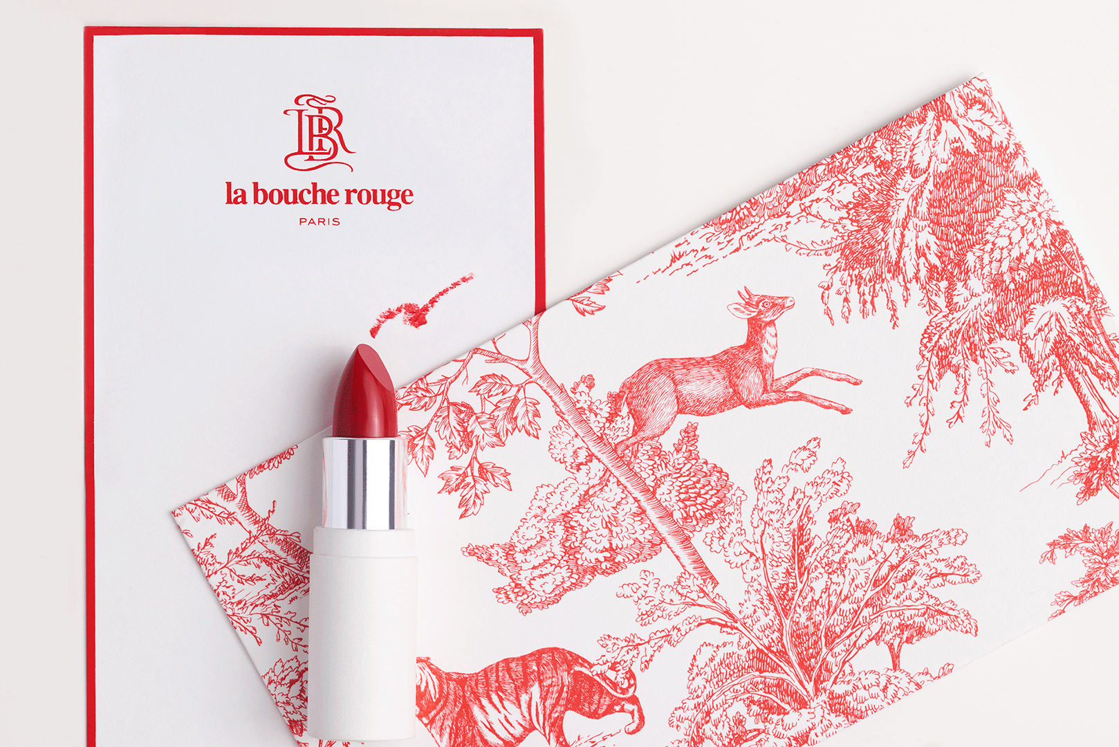 La Bouche Rouge Paris, luxury white leather case for red lipstick, photography by Emmanuel Pineau